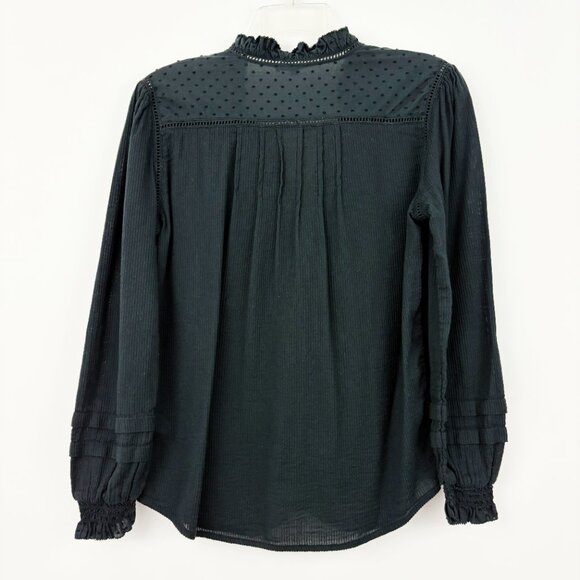 Quince Organic Textured Cotton Peasant Blouse Size S Black Long Sleeve Button Up - Picture 3 of 11